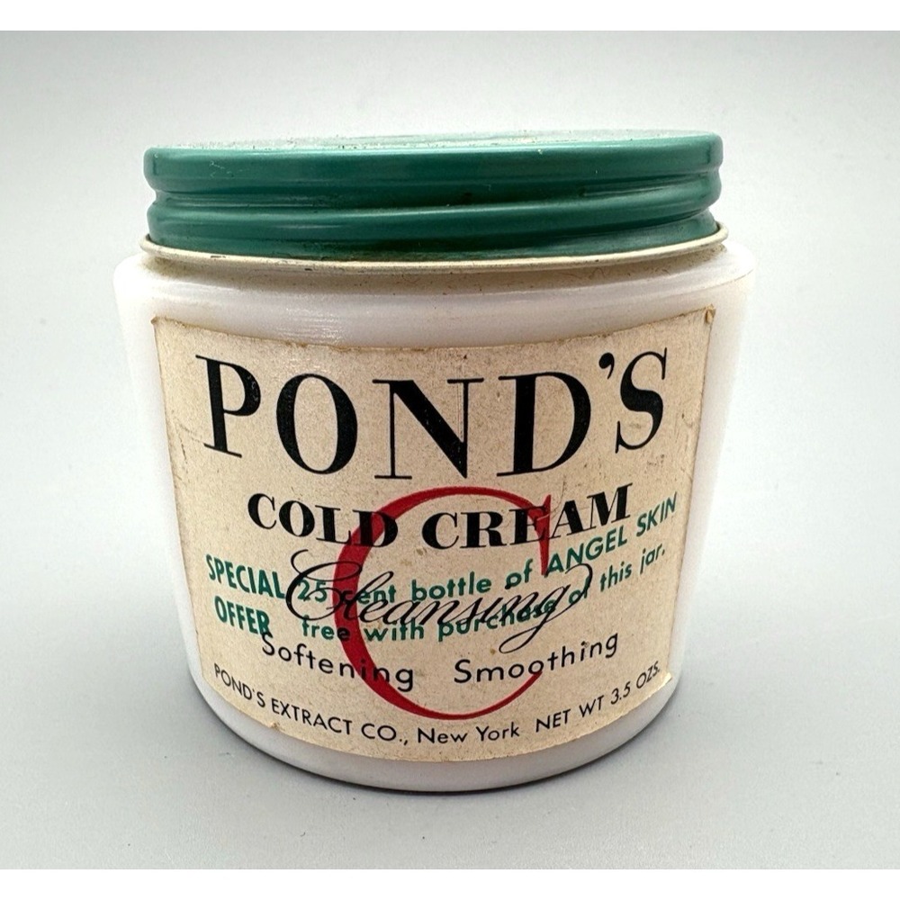 Vintage drug store beauty advertising jar Pond's Cold Cream 1940's 1950's glass